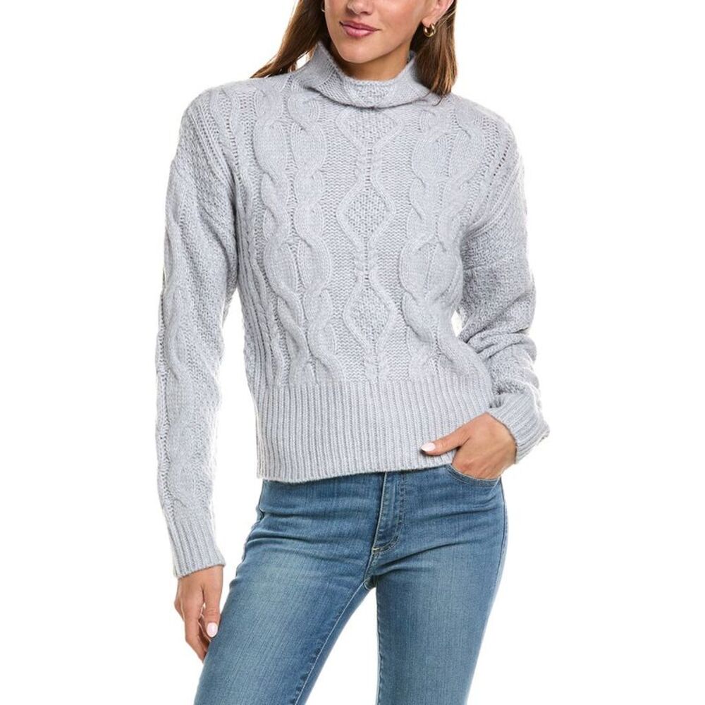 525 America Womens  Oversized Cable Funnel Neck Pullover, Blue